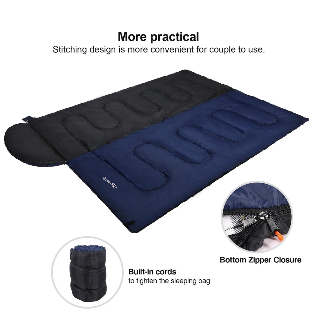 Redcamp Flannel Sleeping Bag For Adults, Large Cotton Sleeping Bags For Camping With Detachable Hood, Blue Plaid With 3Lbs Filli