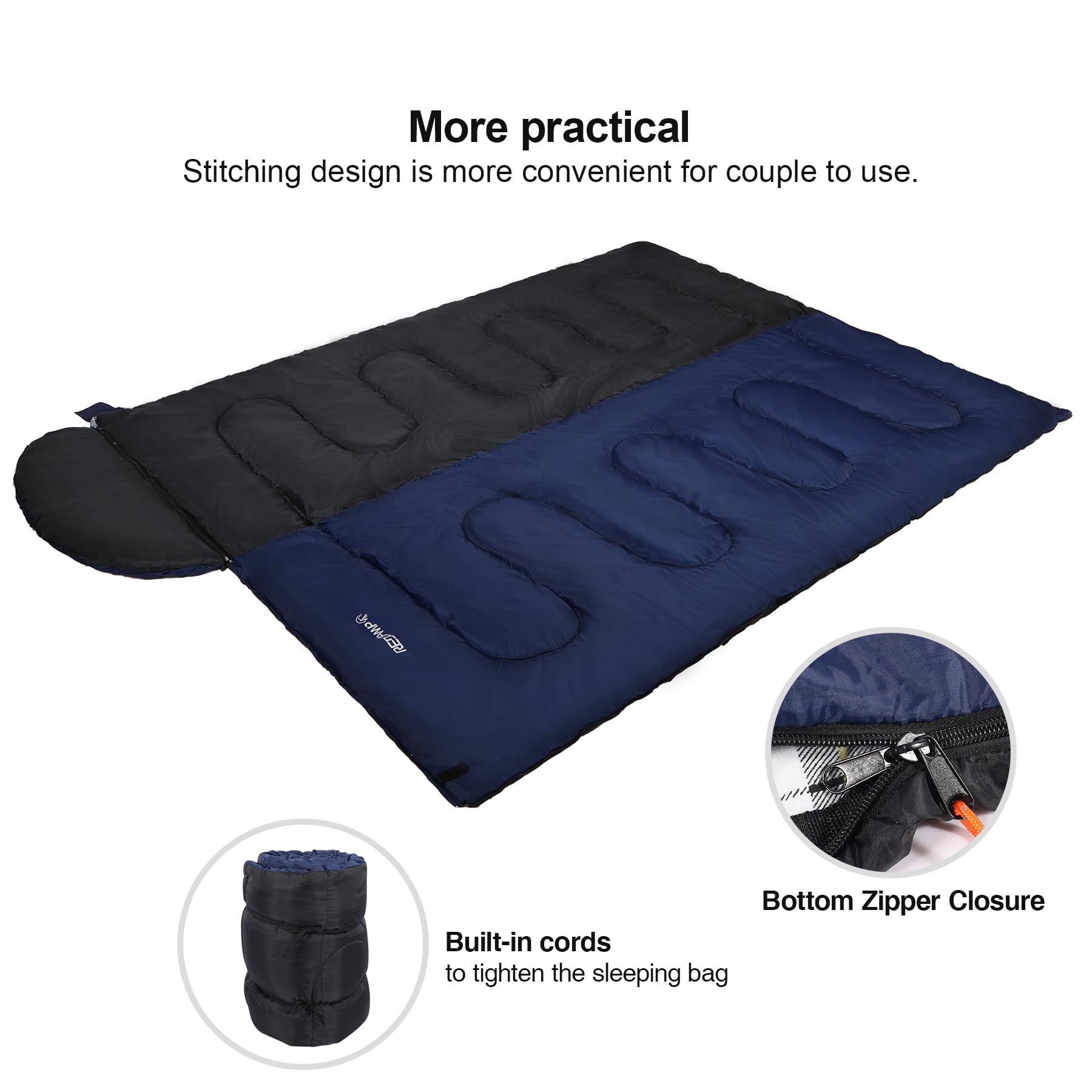 Redcamp Flannel Sleeping Bag For Adults, Large Cotton Sleeping Bags For Camping With Detachable Hood, Blue Plaid With 3Lbs Filli