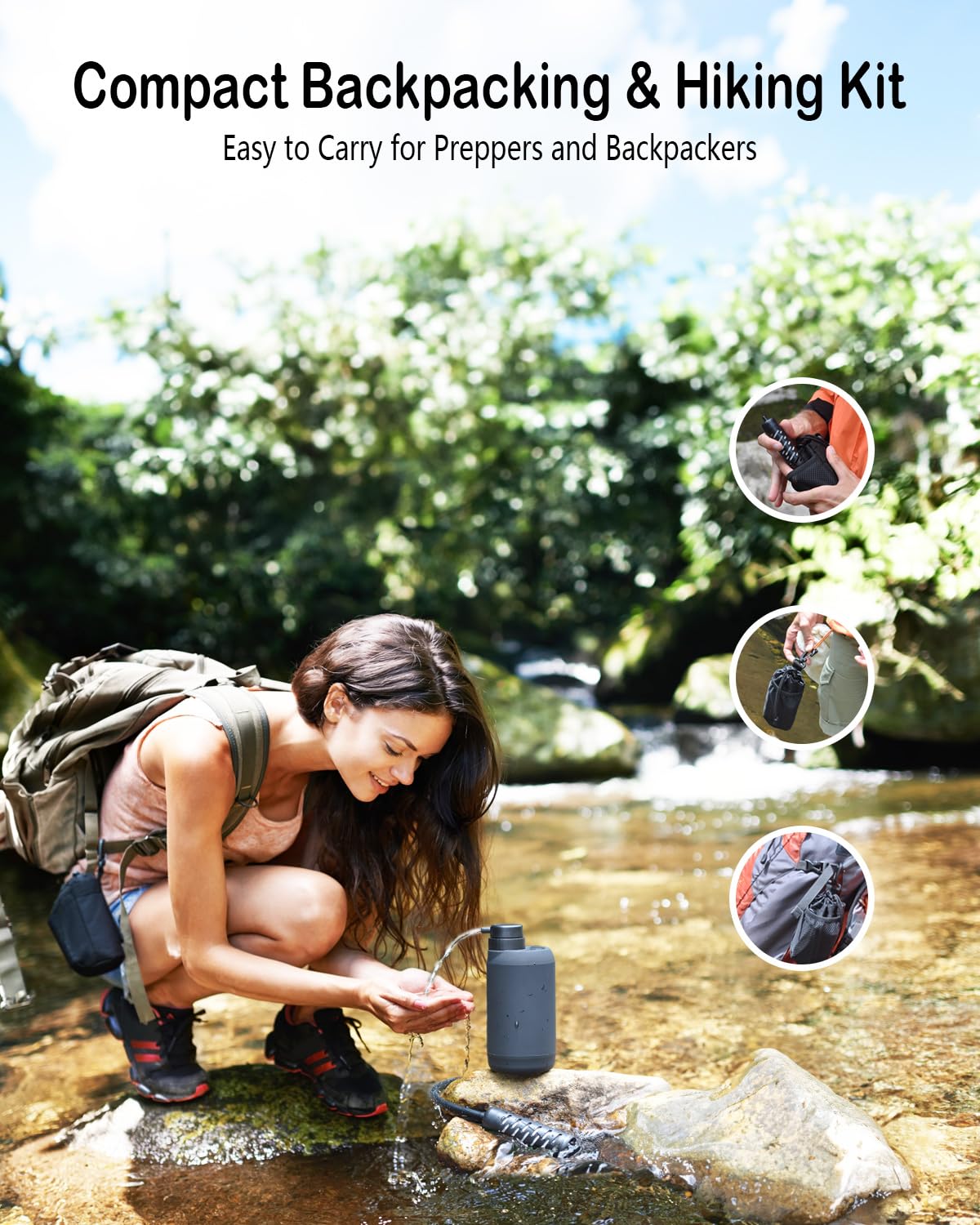 Portable Camping Water Purifier Dual 0.01 Micron Water Filtration System For Outdoor Backpacking, Hiking, Emergency - Dual Filte