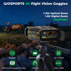 Wosports 4K Night Vision Goggles- 10X Optical & 8X Digital Zoom, 1315Ft Infrared Range, Rechargeable 5000Mah Battery, Ipx Waterp