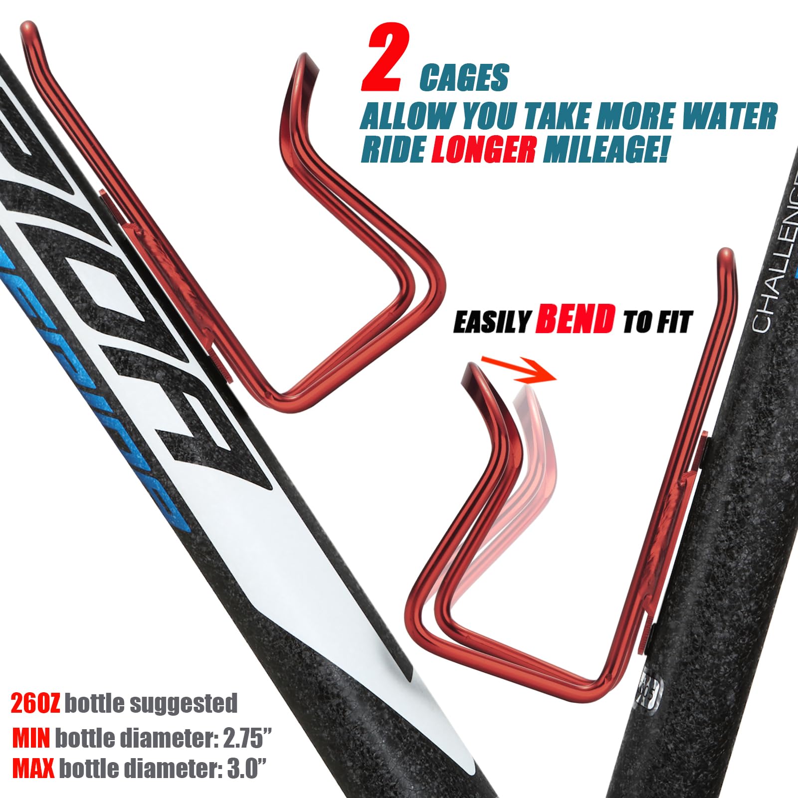 Ushake Water Bottle Cages For Mtb Bikes - Lightweight Aluminum Alloy Holder Brackets - Easy To Install With Drilled Holes - 2 Pa