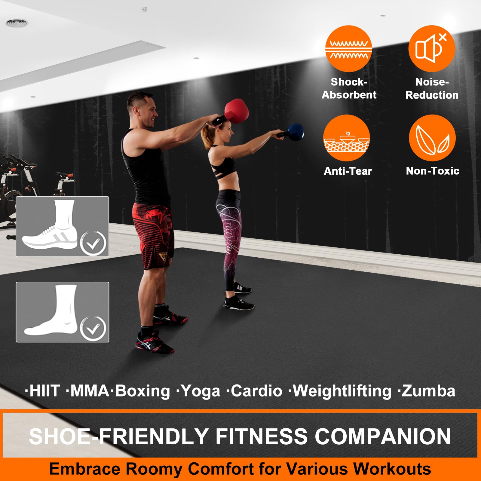 Anngrowy Large Exercise Mat 8'X5'X7Mm Workout Mat For Home Gym Mats Exercise Gym Flooring Rubber Fitness Mat Large Yoga Mat Card