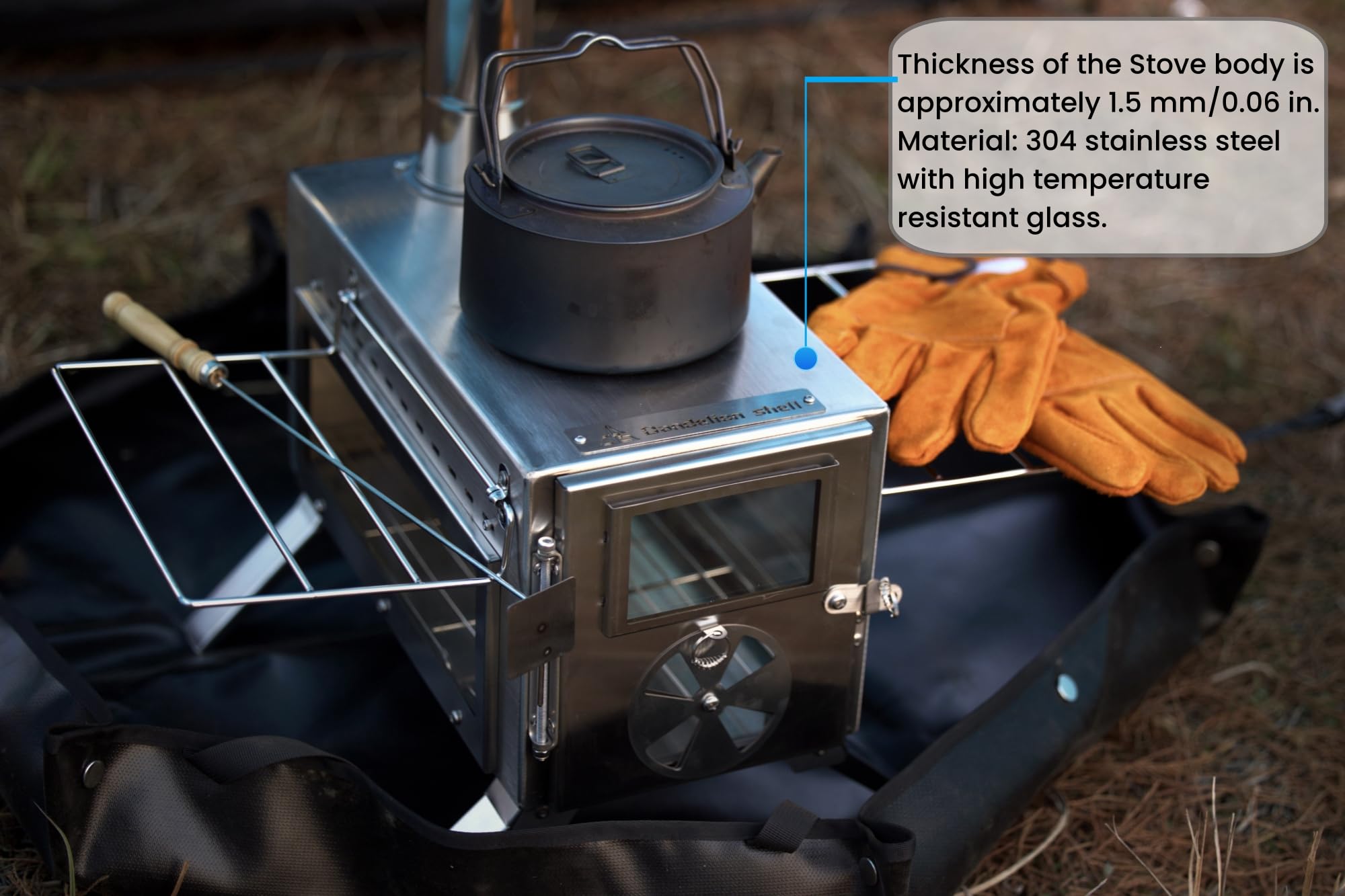 Wood Stove, Camping Wood Stove Include View Glass, Portable Wood Stove With 7 Stainless Steel Insulated Chimneys For Shelter, Hu