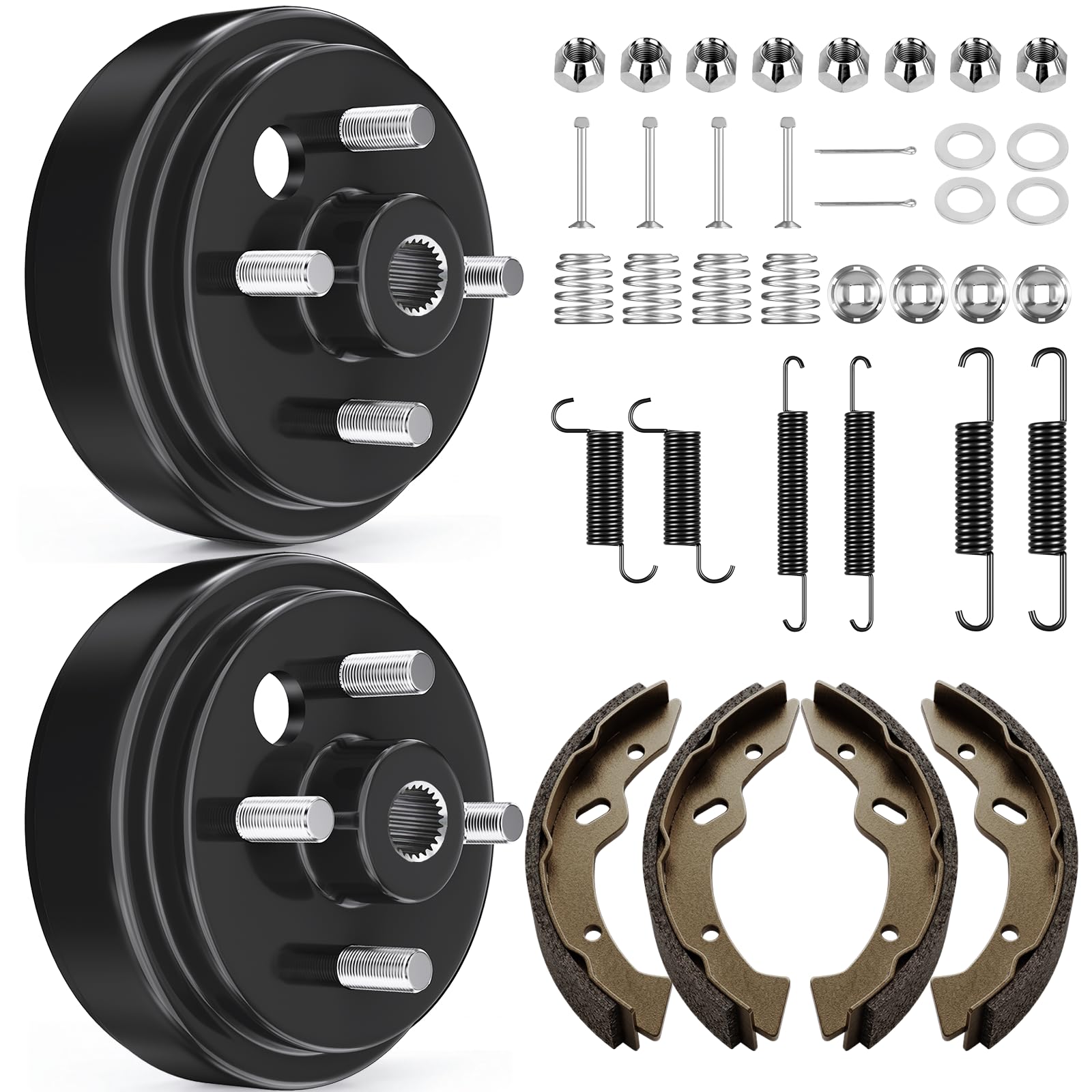 Golf Cart Rear Brake Drum Maintenance Kit for EZGO TXT PDS 1997-UP Electric, Brake Repair Kit with Hub Drums, Brake Shoes & Spri