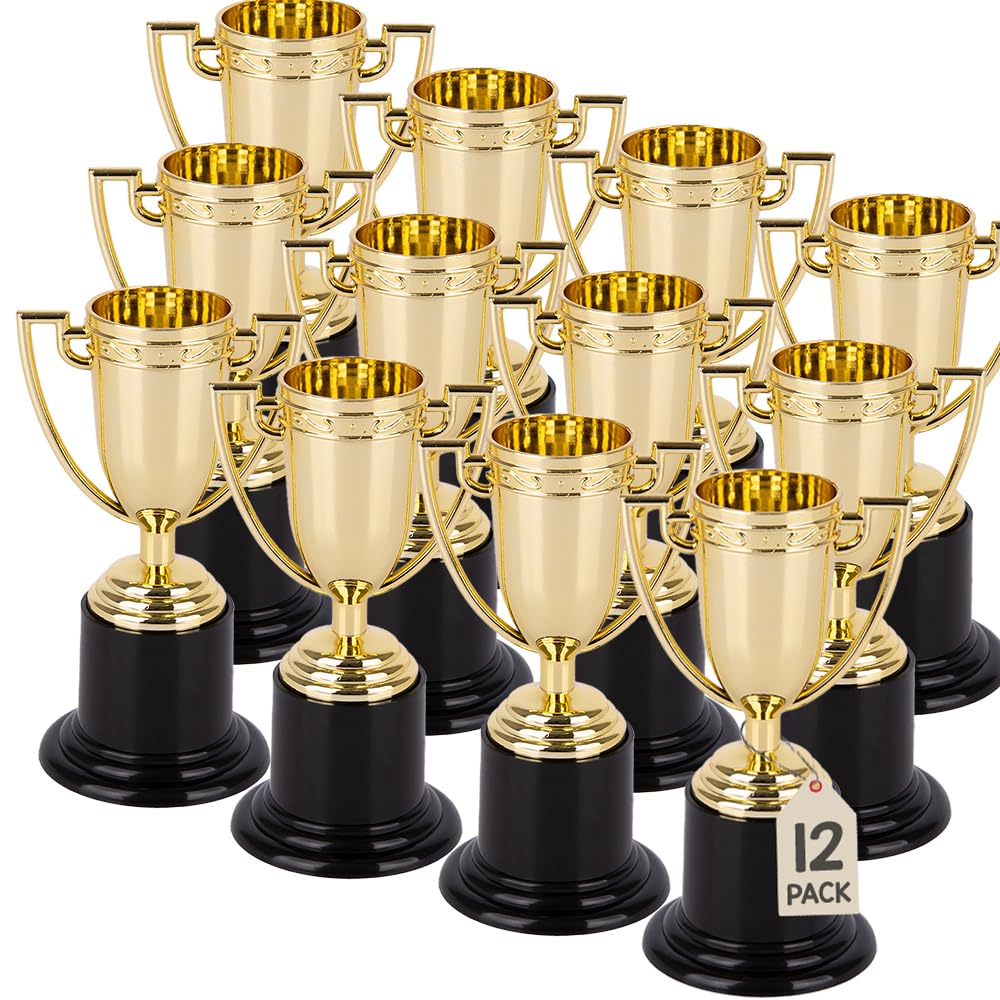 ArtCreativity Gold Mini Trophies for Kids, Pack of 12 Trophy Award Set, 4 Inch Gold Plastic Cups for Tournaments, Competitions, 