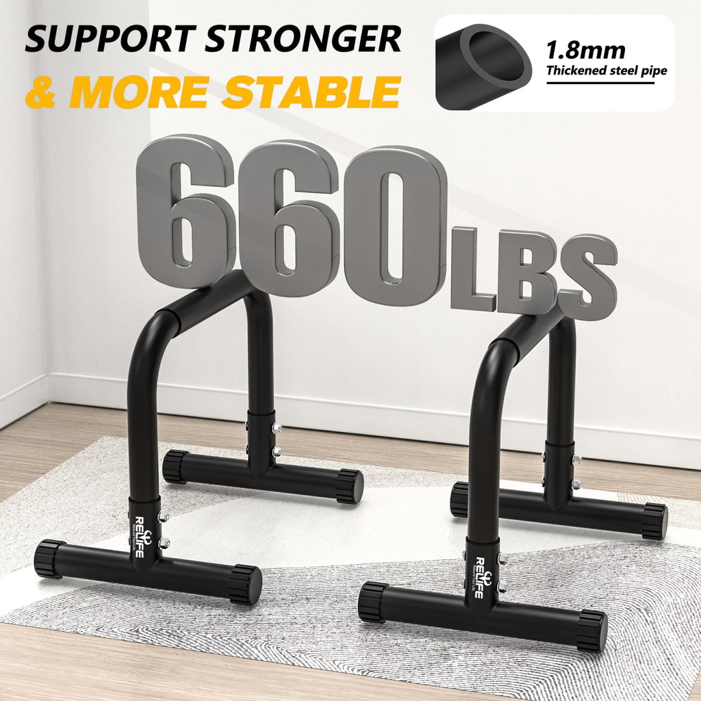 Relife Rebuild Your Life Push Up Bar,14In High Steel Parallettes Bars,Dip Station Strength Training At Home Gym Workout.Calisthe