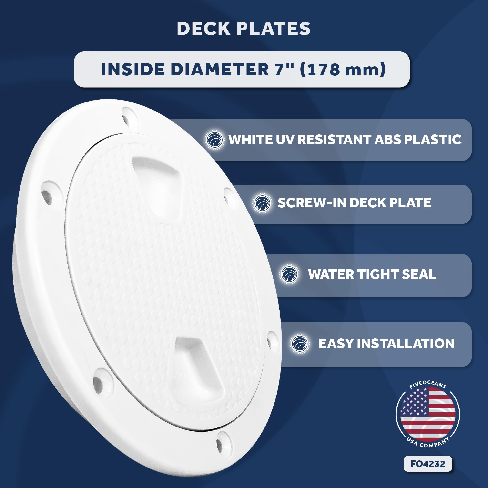 Five Oceans 8'' Boat Hatch, Marine Access Hatch, Round Inspection Deck Plate Hatch With Detachable Cover, Non-Slip, Uv Resistant