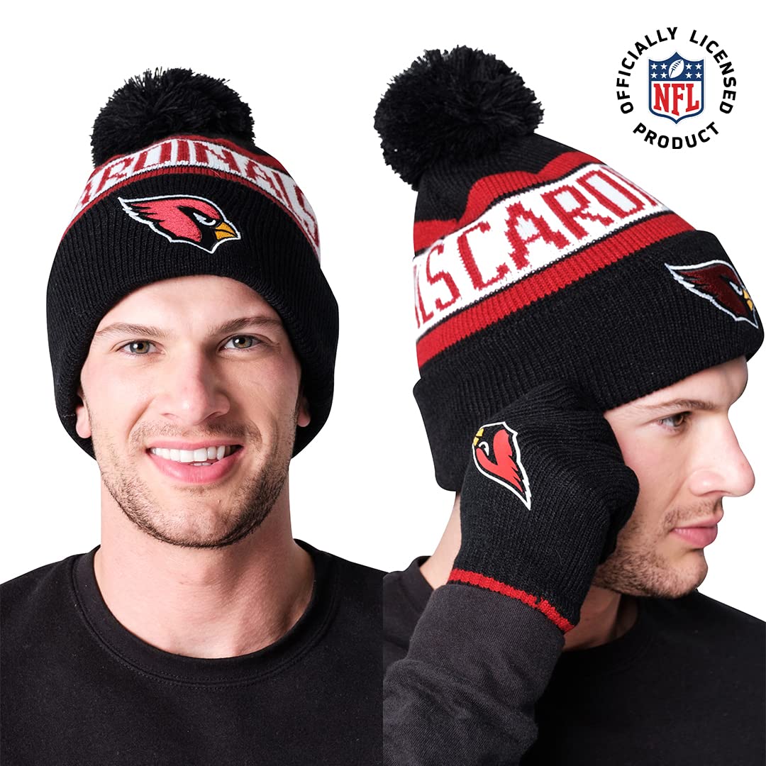 Ultra Game Nfl Mens Womens Super Soft Winter Beanie Knit Hat With Extra Warm Touch Screen Gloves, Arizona Cardinals, Team Color