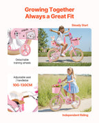 Vevor Kids Bike, 16 Inches Princess Style Children Bicycle With Streamers & Basket, Rider Height 3.28 Ft - 4.27 Ft, Doll Seat &