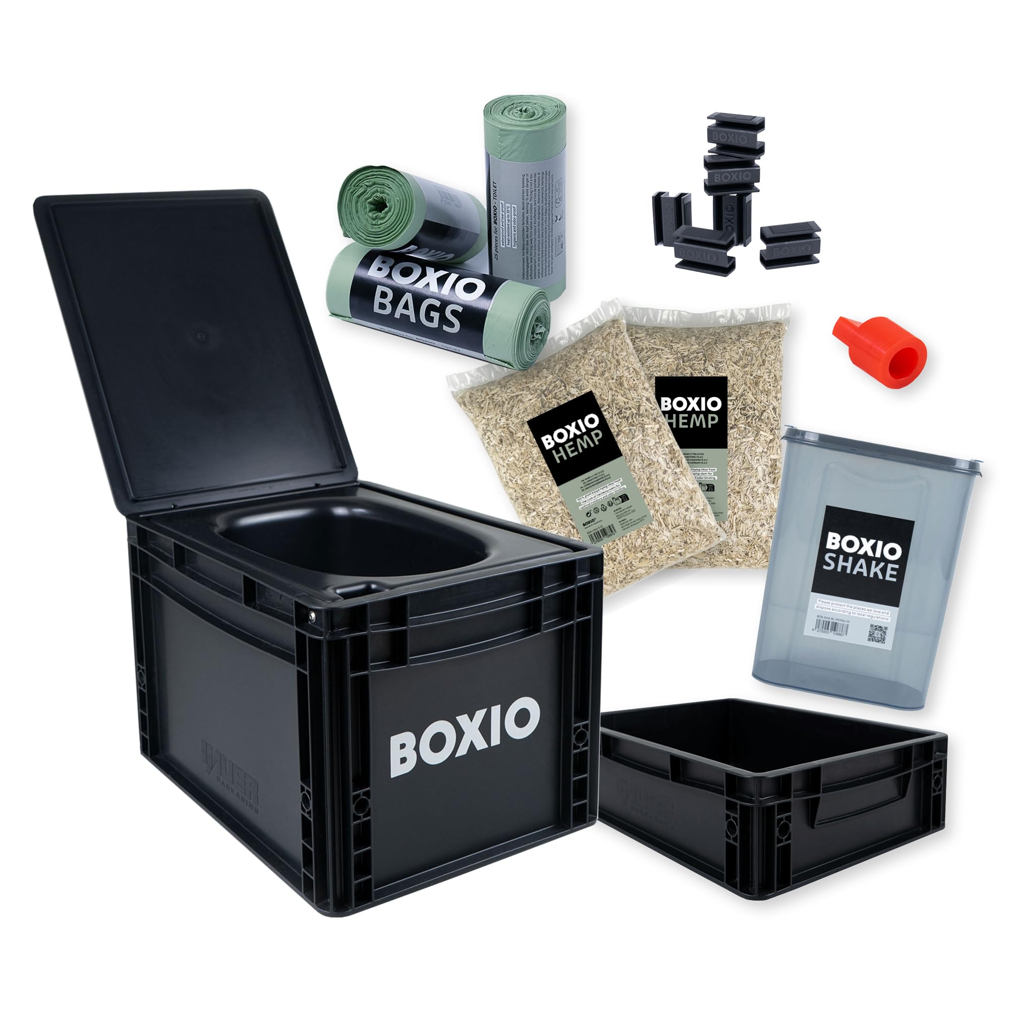 BOXIO Toilet MAX+ Complete Set, Mobile Separator Toilet, Compact Camping Toilet 40 x 30 x 28 cm, Includes Toilet UP Seat, Plug, 