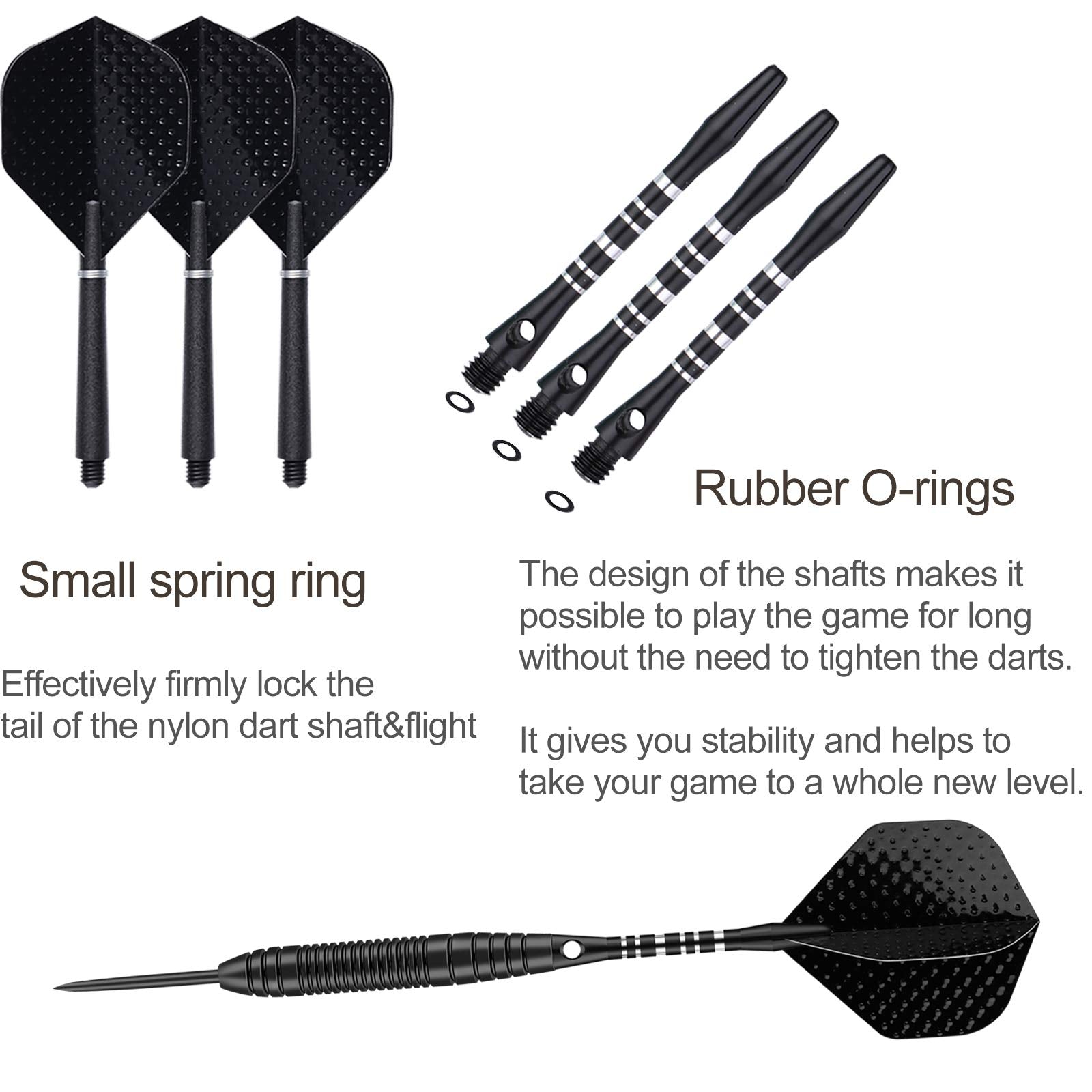 Sanfeng Steel Tip Darts Set For Dartboard, Professional Darts With Metal Tip 22 Grams Black Aluminium Nylon Shafts 9 Flights 50