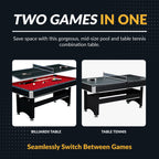 Spartan 6-Ft Pool Table With Table Tennis Top - Black With Red Felt