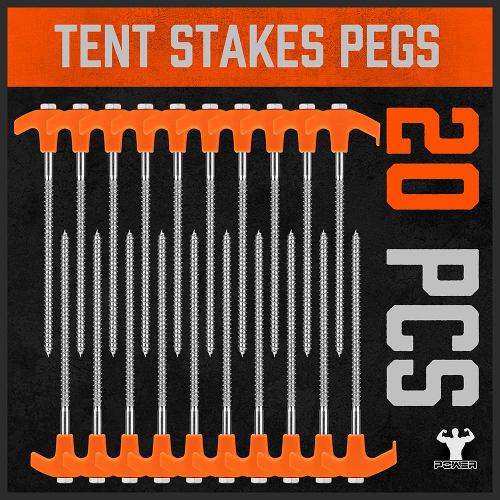 Horusdy 26 Pack Heavy Duty Tent Stakes Tent Pegs Camping Stakes With With 4X13Ft Rope & 1 Stopper T Pull Hook