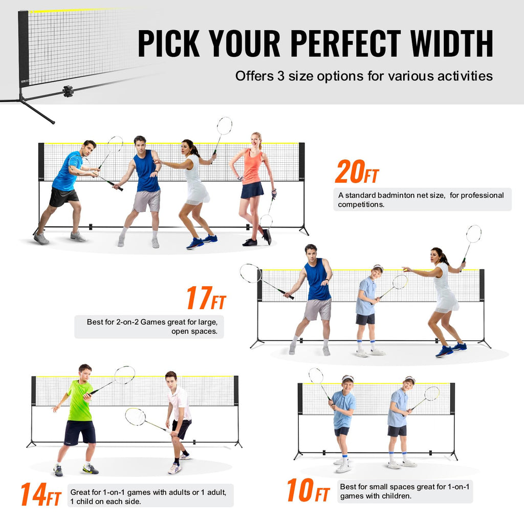 Vevor Badminton Net, 20Ft Wide Foldable Pickleball Set With Stand, Bag, Rackets, Nylon Shuttlecocks For Kid Backyard Indoor Outd