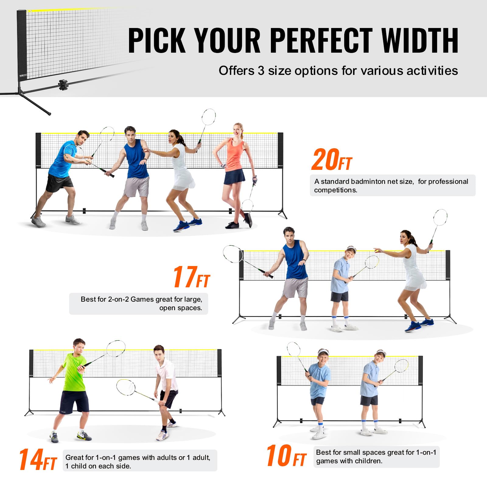 Vevor Badminton Net, 20Ft Wide Foldable Pickleball Set With Stand, Bag, Rackets, Nylon Shuttlecocks For Kid Backyard Indoor Outd