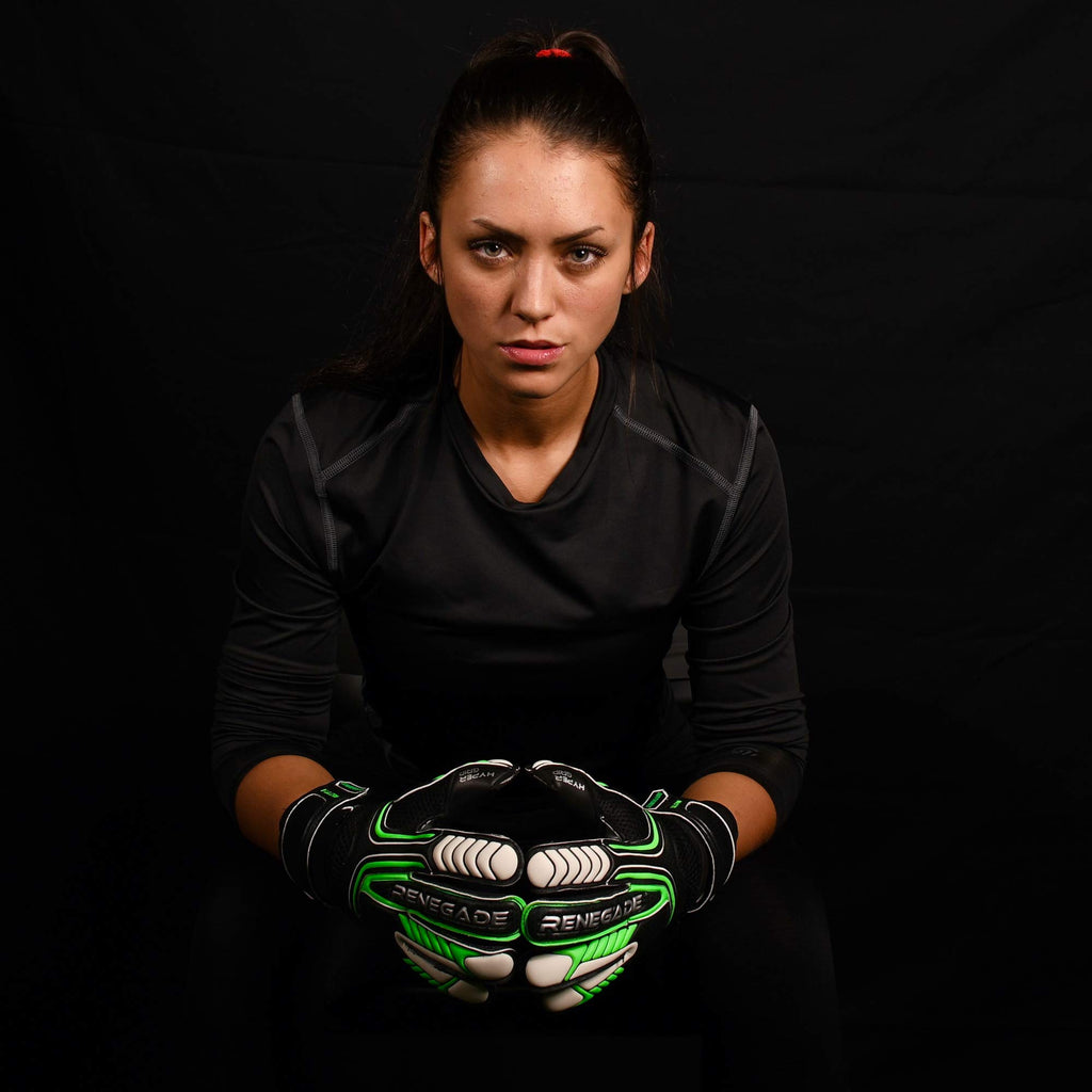 Renegade Gk Vulcan Abyss Goalie Gloves With Pro-Tek Fingersaves | 3.5+3Mm Hyper Grip & 4Mm Duratek | Black & Green Soccer Goalke