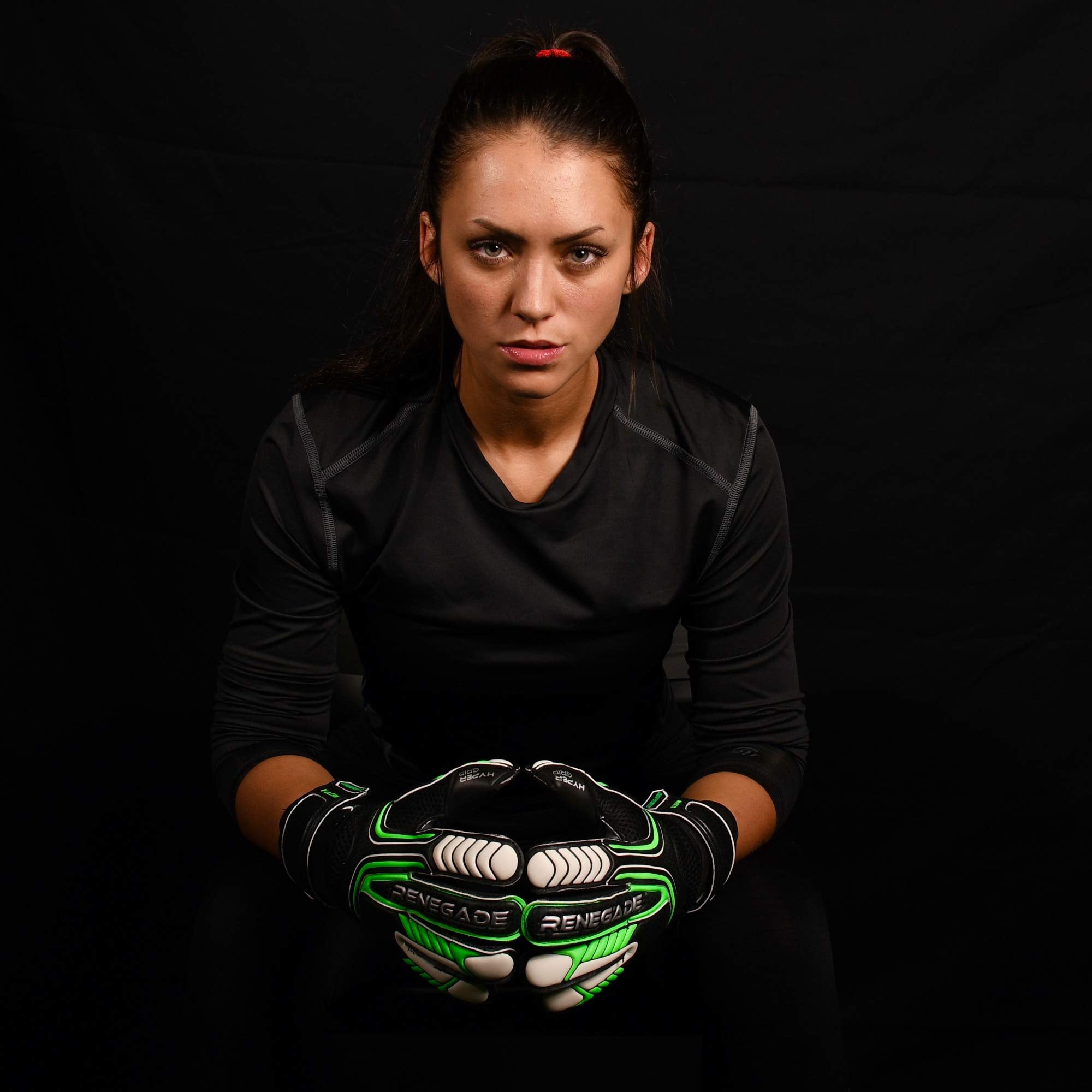 Renegade Gk Vulcan Abyss Goalie Gloves With Pro-Tek Fingersaves | 3.5+3Mm Hyper Grip & 4Mm Duratek | Black & Green Soccer Goalke