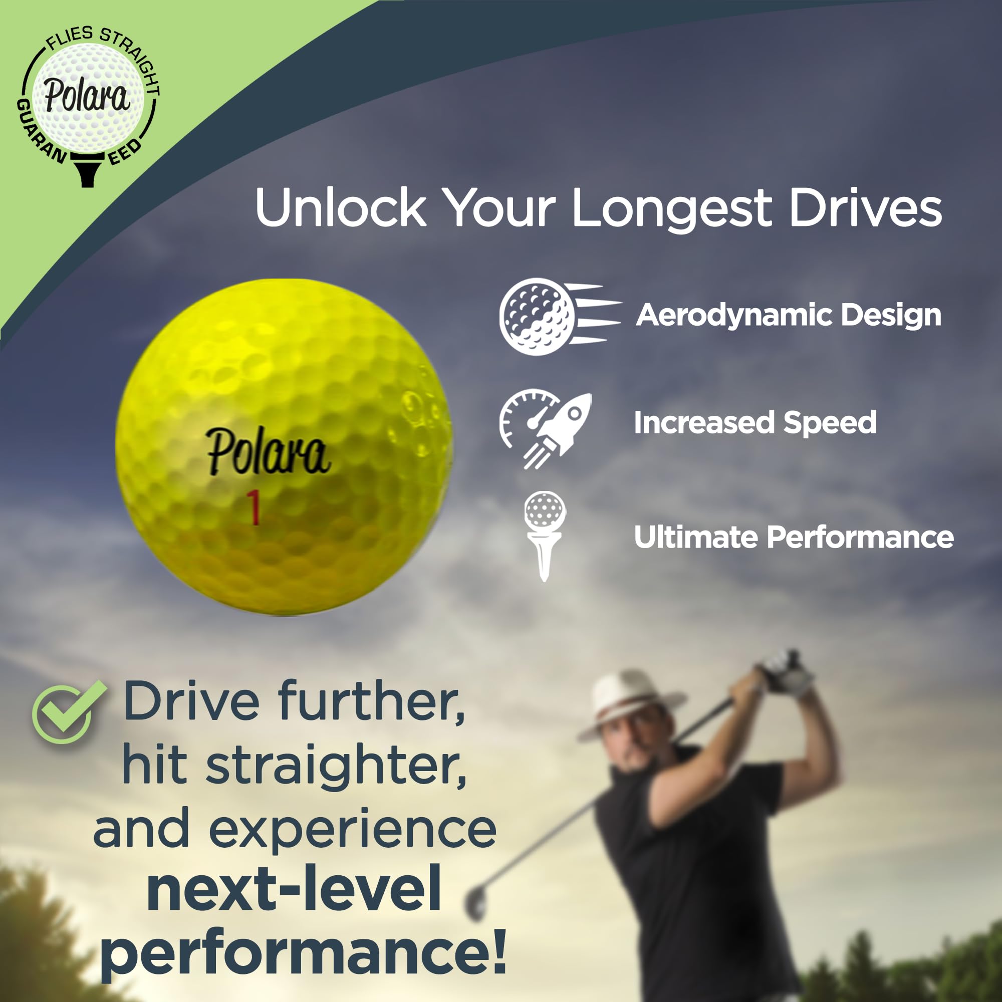 Polara Golf Xd Yellow Extra Distance Balls, Reduces Hooks And Slices, Pack Of 12