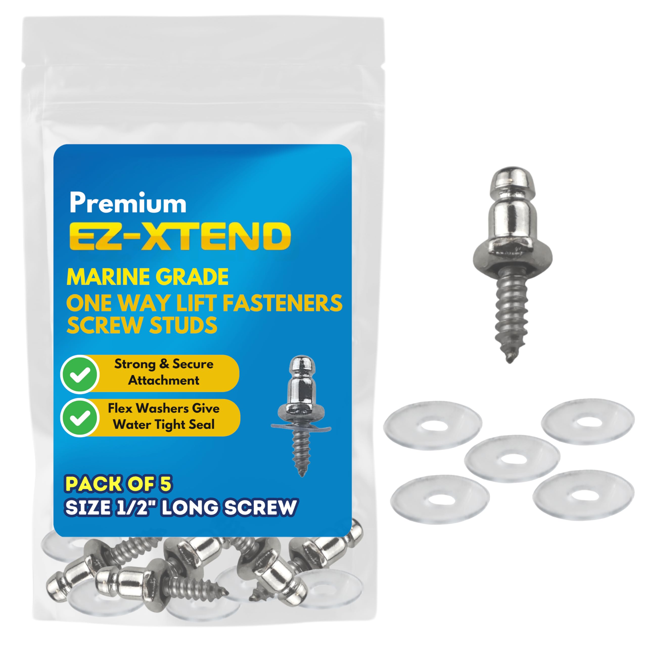 EZ-Xtend One Way Lift Fasteners Screw Stud - Nickel Plated Brass Stud with Stainless Steel Screw (5, 1/2)