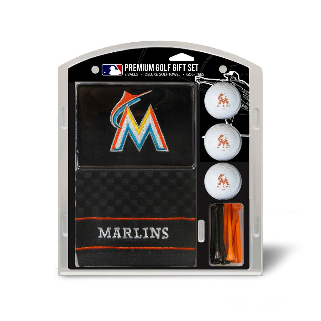 Team Golf Mlb Miami Marlins Gift Set: Embroidered Golf Towel, 3 Golf Balls, And 14 Golf Tees 2-3/4'' Regulation, Tri-Fold Towel