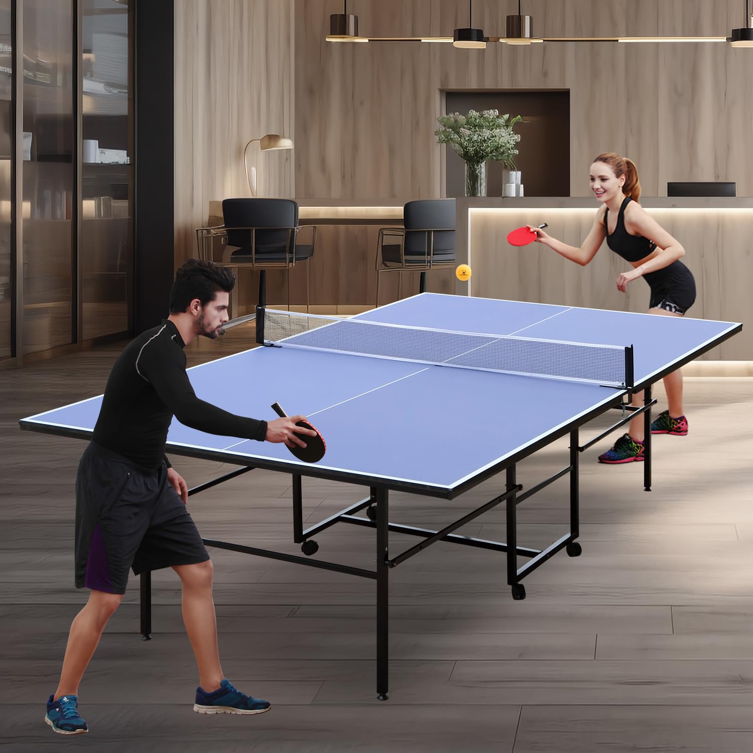 Ping Pong Table Foldable & Portable Table Tennis Table Set for Indoor & Outdoor Games with Net, 2 Paddles and 3 Balls (9FT)