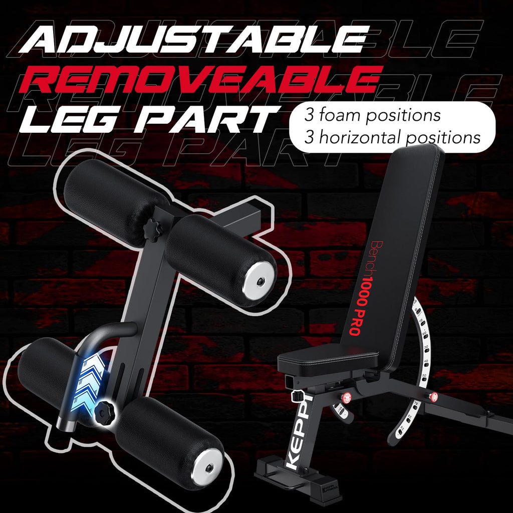 Keppi 1200Lb Weight Bench, Heavy Duty Bench1000 Pro Adjustable Workout Bench Press Set For Home Gym Strength Training, Removable