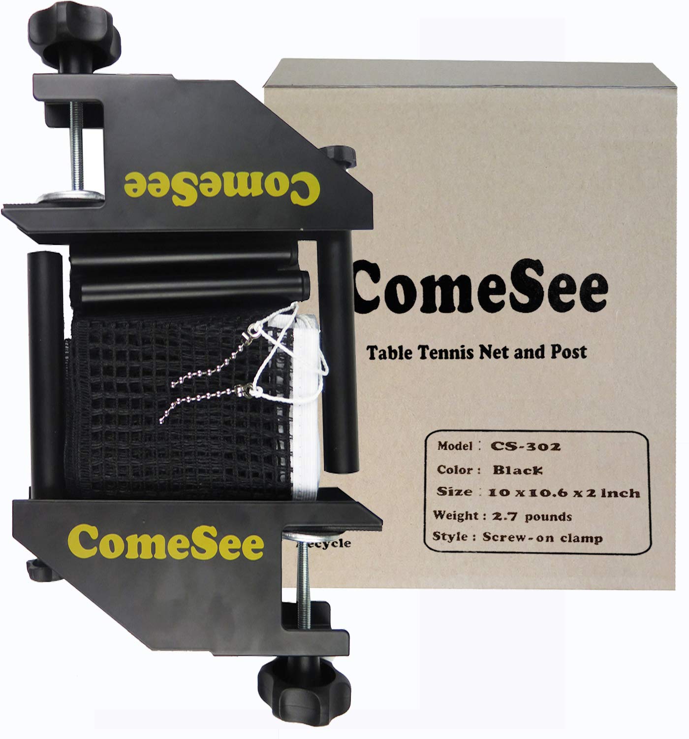 Comesee Professional Table Tennis Ping Pong Net Post Set Strength Screw Clamp With Net Clip Insert, 1.65 Inch Width Grip Holder,