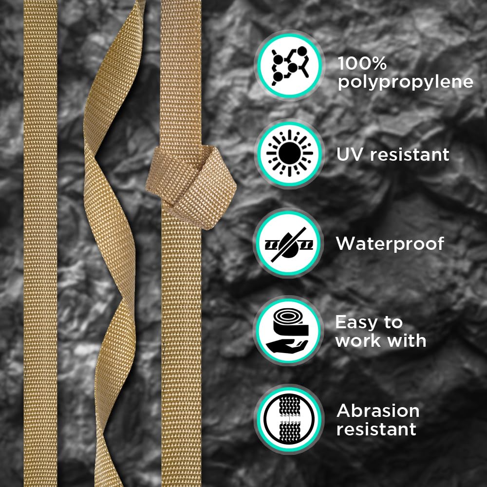 Teceum 1 Inch Webbing - Tan - 10 Yards - 1    Webbing For Climbing Outdoors Indoors Crafting Diy Nw