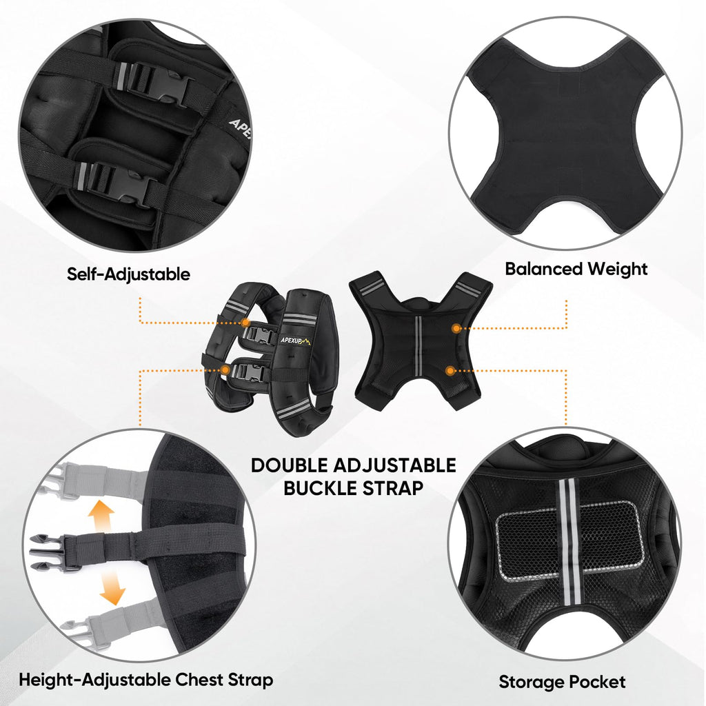 APEXUP 15lbs Weighted Vest with Washable Layer, Weight Vest for Women Men, Workout Equipment for Strength Training Running (Blac