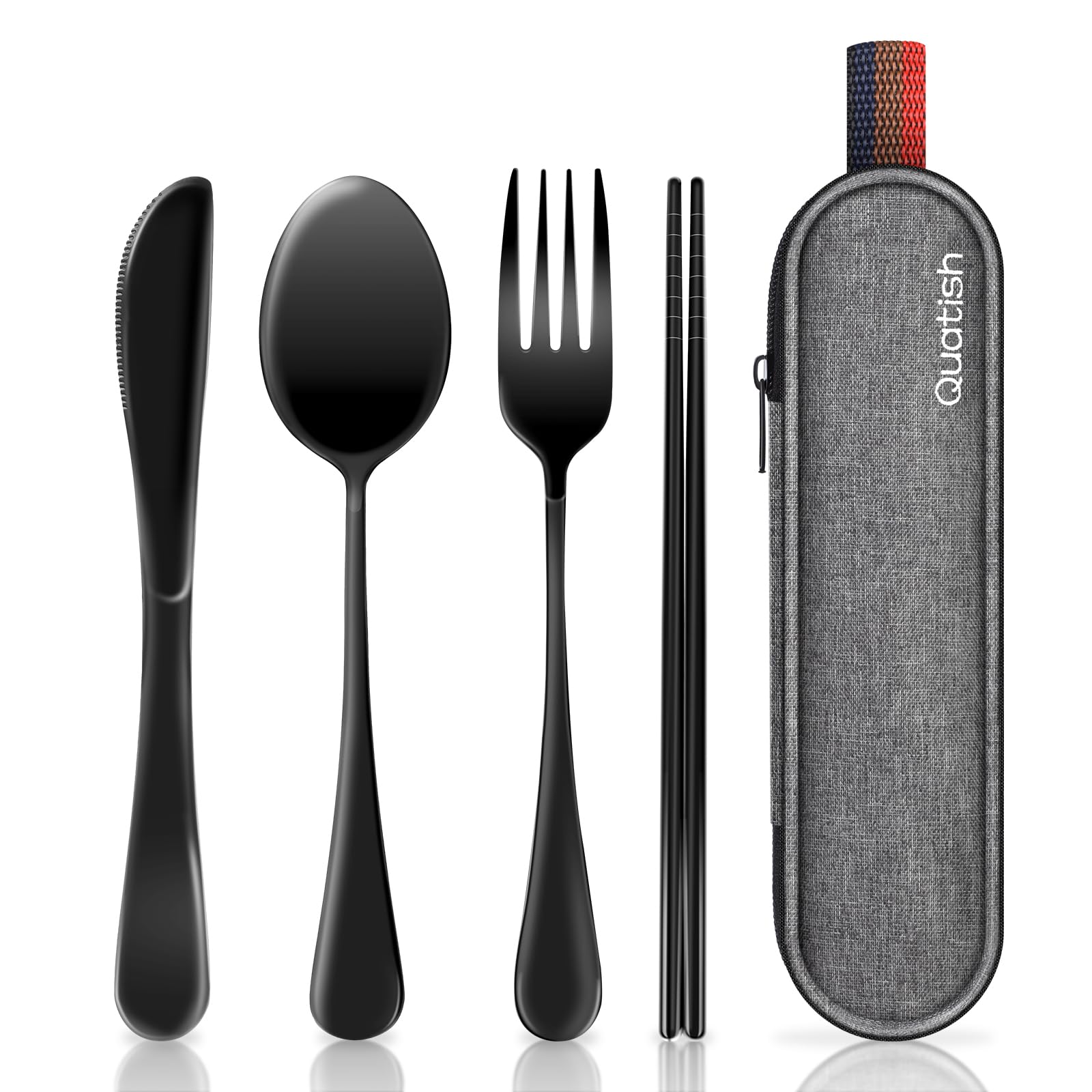 Travel Utensils With Case, Quatish Portable Silverware Set For Work, Stainless Steel Reusable Travel Cutlery Set, Fork And Spoon