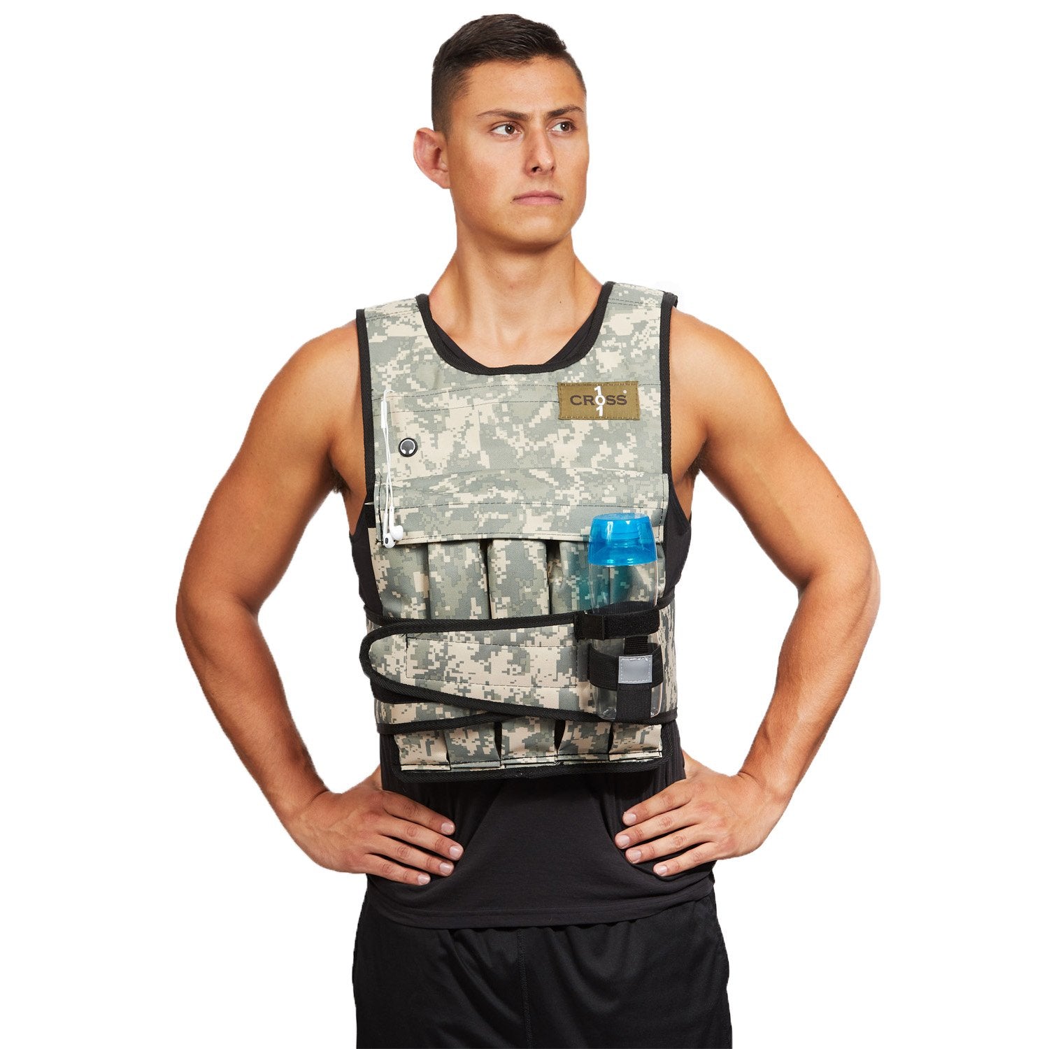 Cross101 Adjustable Camouflage Weighted Vest With Shoulder Pads, 40 Lb