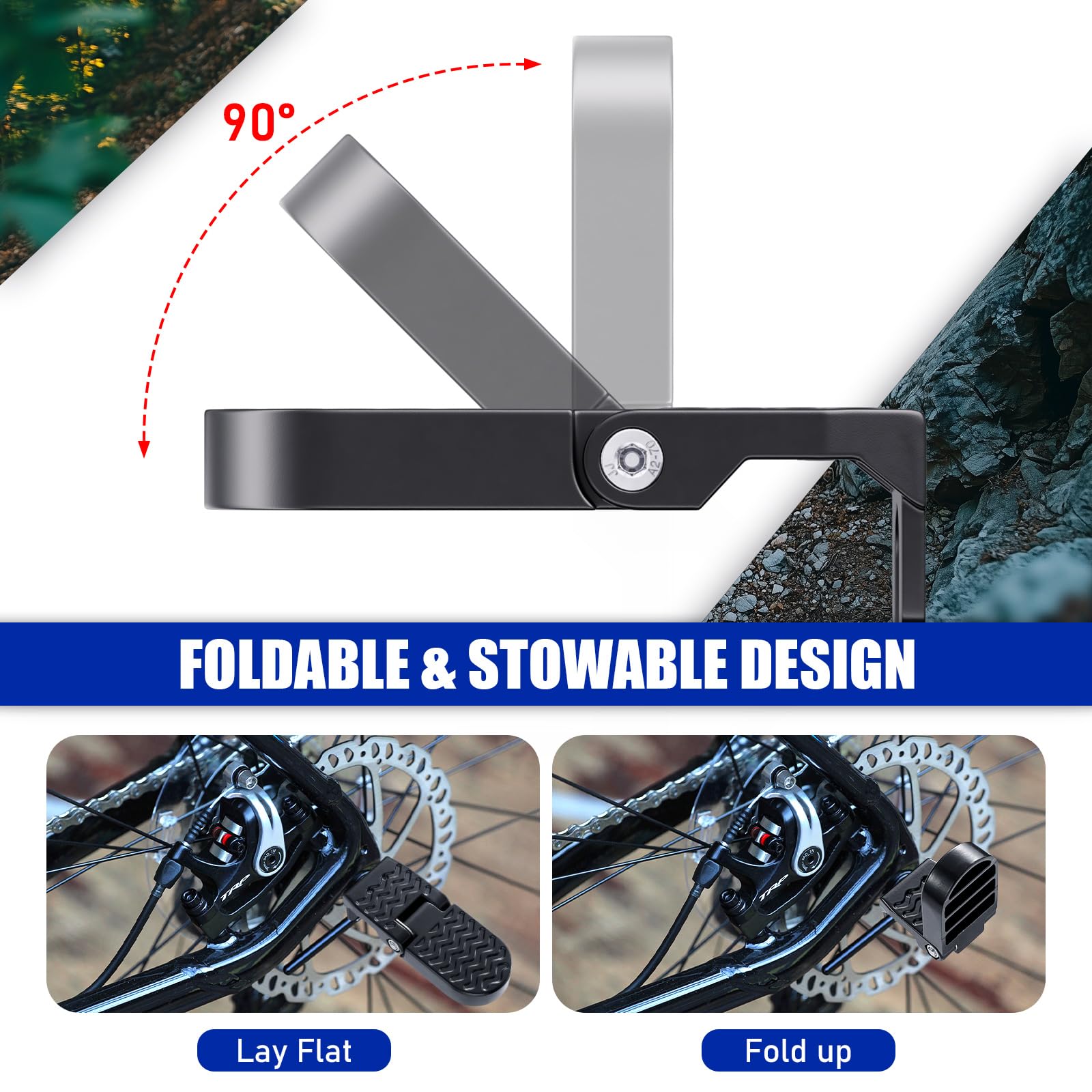 Tobwolf 1 Pair 14Mm U Slot Bicycle Rear Pedals, Aluminum Alloy Foldable Non-Slip Rear Seat Footrest Pedals For Mountain Bike Roa