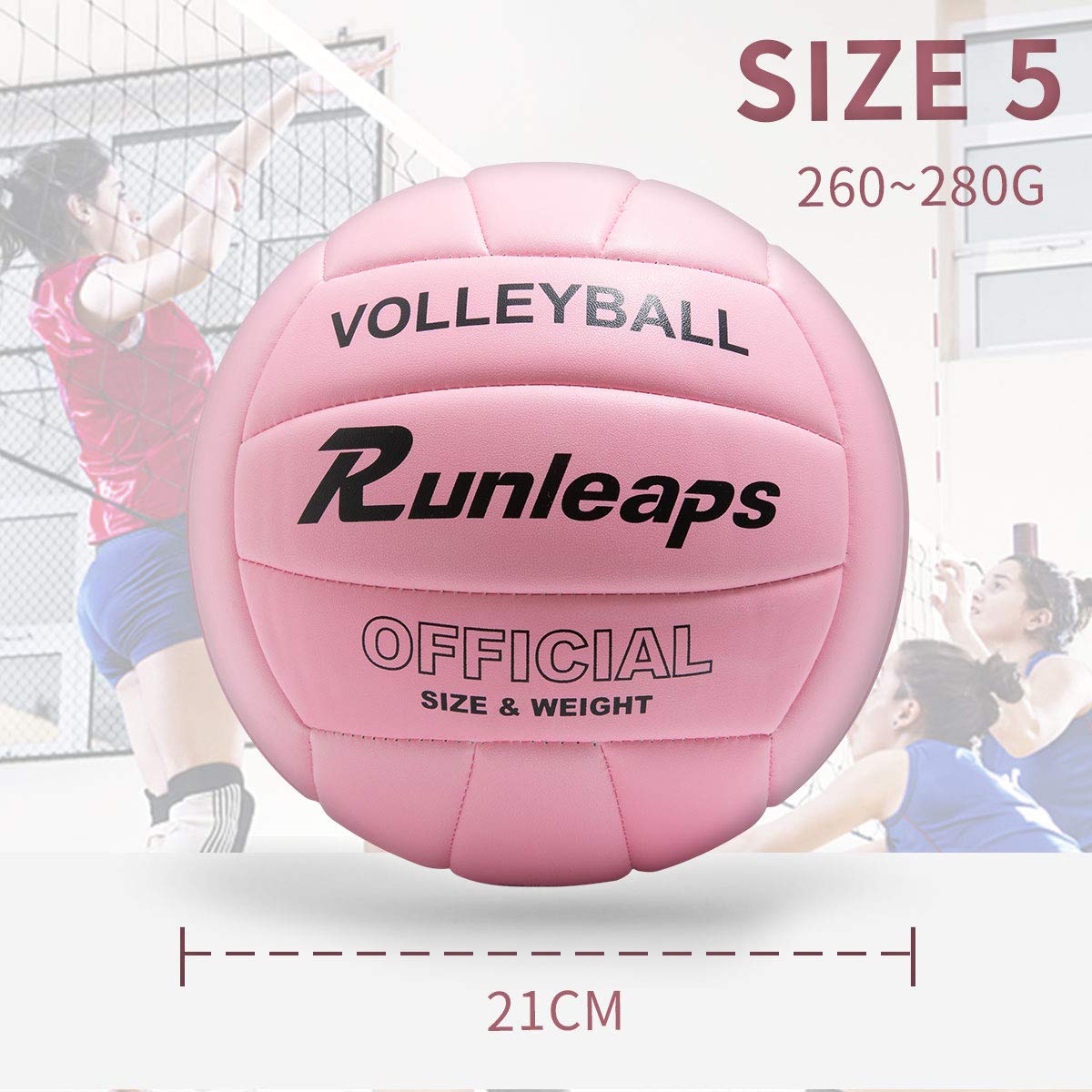 Runleaps Volleyball, Waterproof Indoor Outdoor Volleyball For Beach Game Gym Training (Official Size 5, Pink)