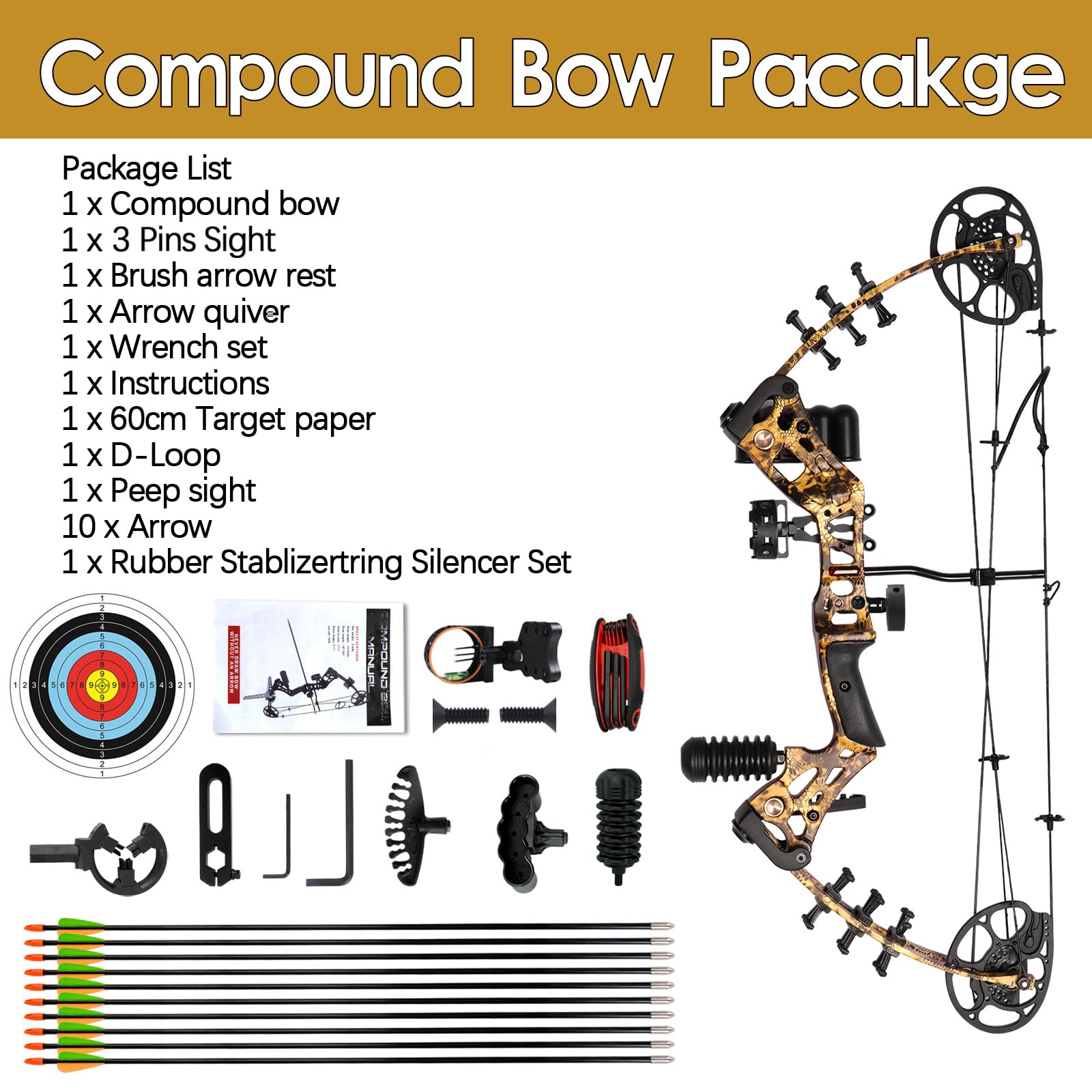 Wuxlisty Youth Compound Bow Set 15-45 Lbs For Teens And Beginner, Package With Archery Hunting Equipment, 3 Pin Sight, Max Speed