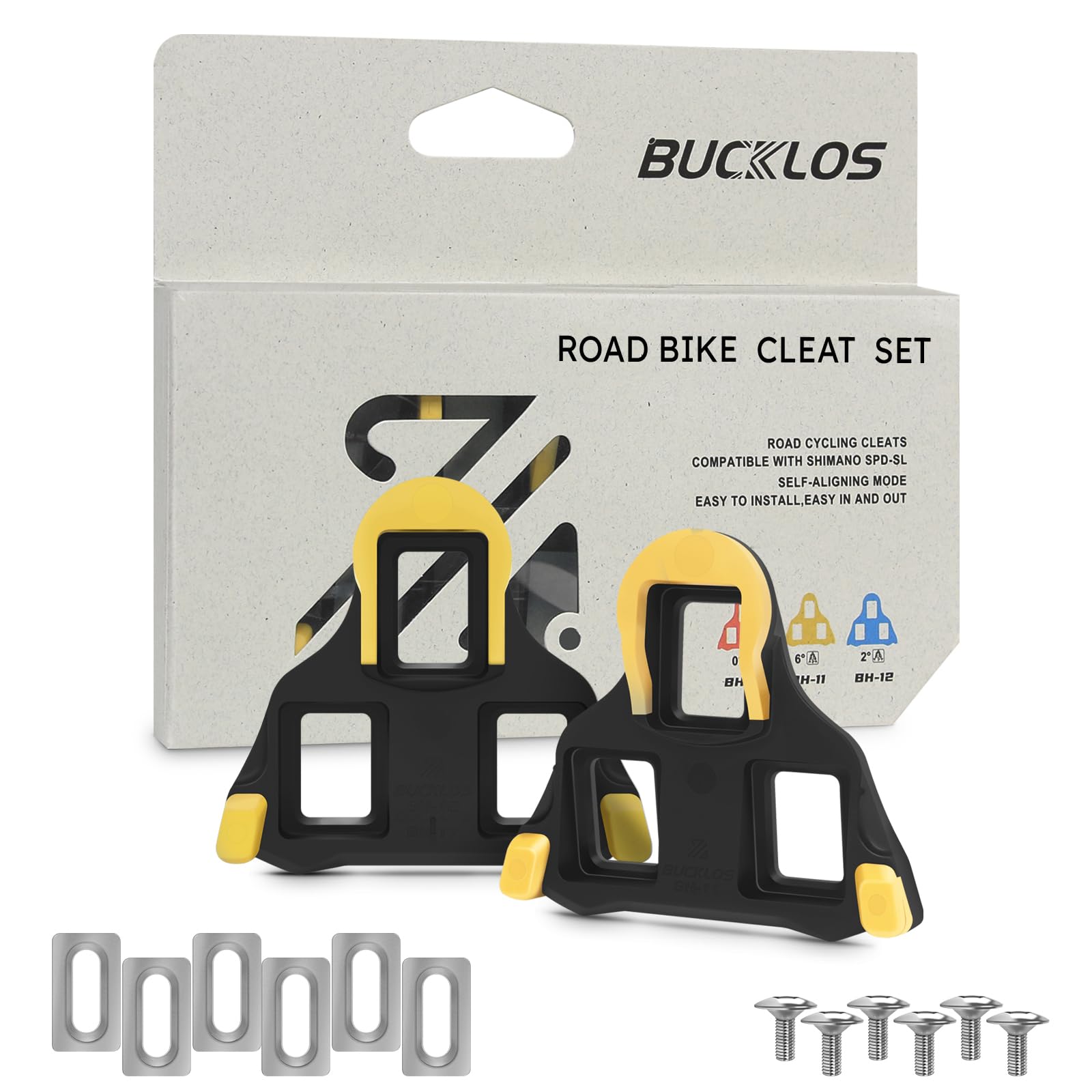 BUCKLOS SPD SL Cleats for Road Bike Cycling Shoes Compatible with Shimano SPD-SL Pedals-BH10/BH11/BH12 Float Cleats for Indoor P