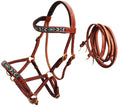 Challenger Horse Western Leather Training Tack Bitless Sidepull Beaded Bridle Reins 77Rs13Tn