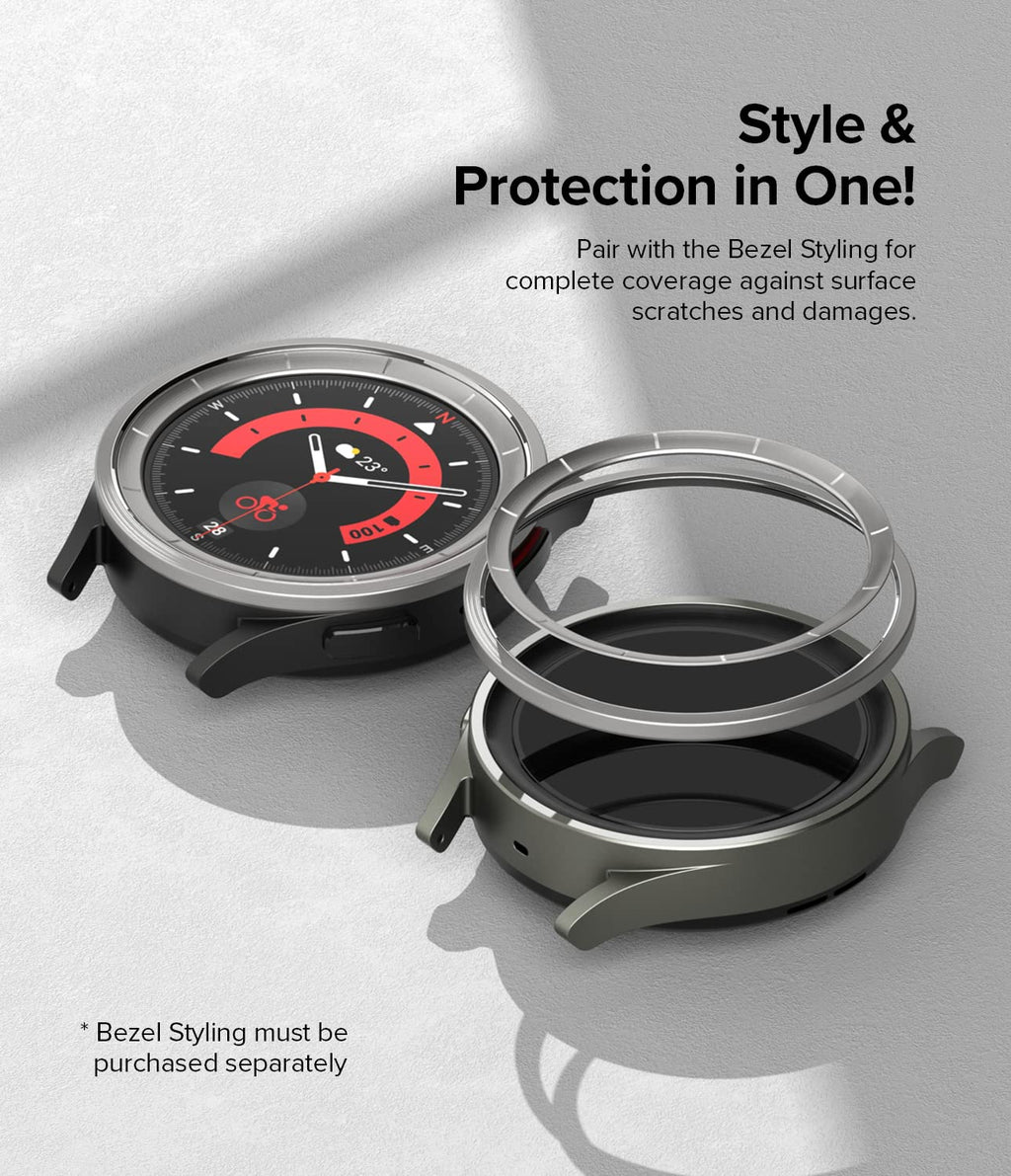 Ringke Inner Bezel Styling Stylish Stainless Steel Frame] Compatible With Samsung Galaxy Watch 5 Pro Case, Anti Scratch Protecto