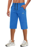 MAGCOMSEN Mens 3/4 Capri Hiking Pants Zipper Pockets Quick Dry Below Knee Stretchy Gym Athletic Shorts Summer Bright Blue, 40