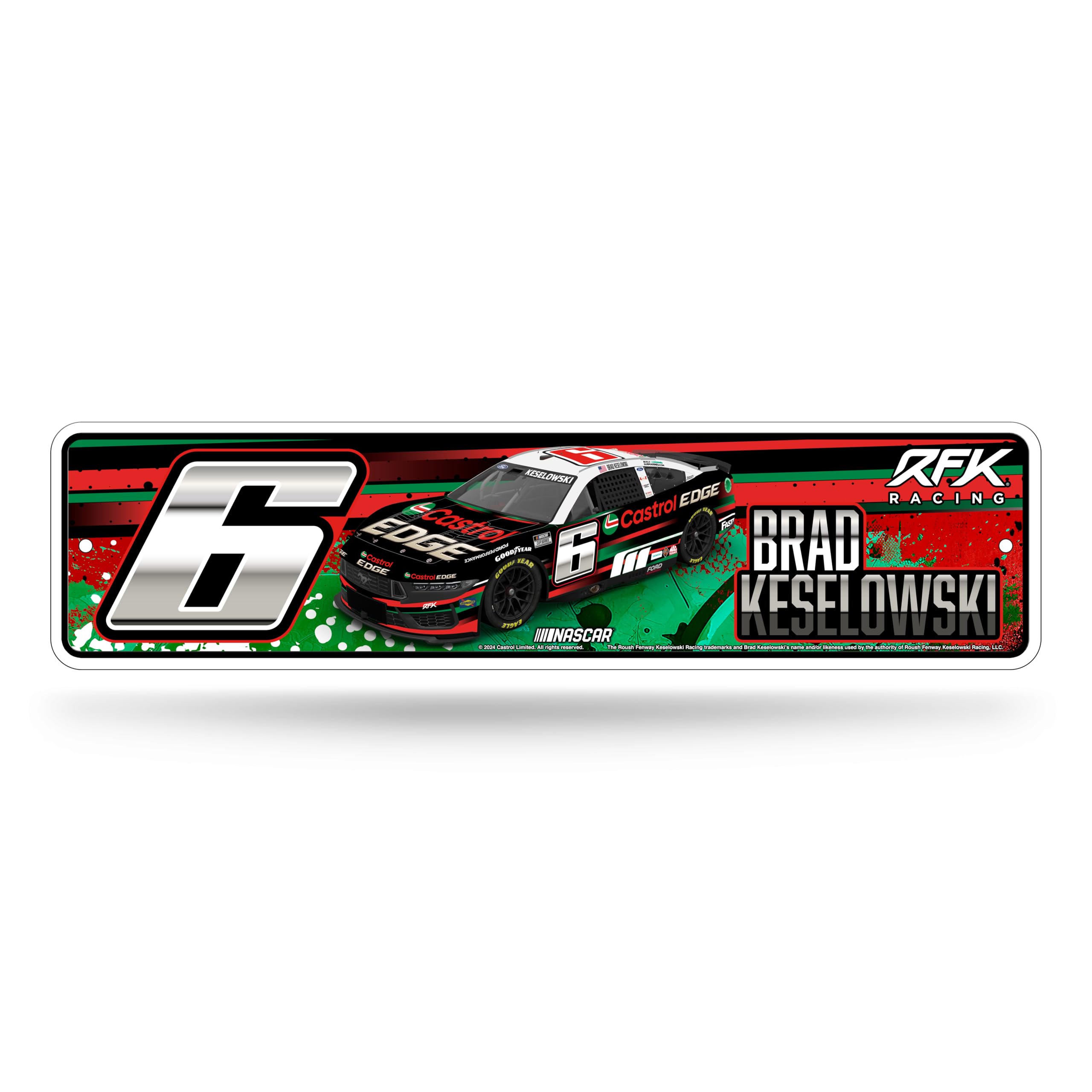 Rico Industries NASCAR Racing Brad Keselowski No. 6 Metal Street Sign 4 x 15 Home D  cor - Bedroom - Office - Man Cave