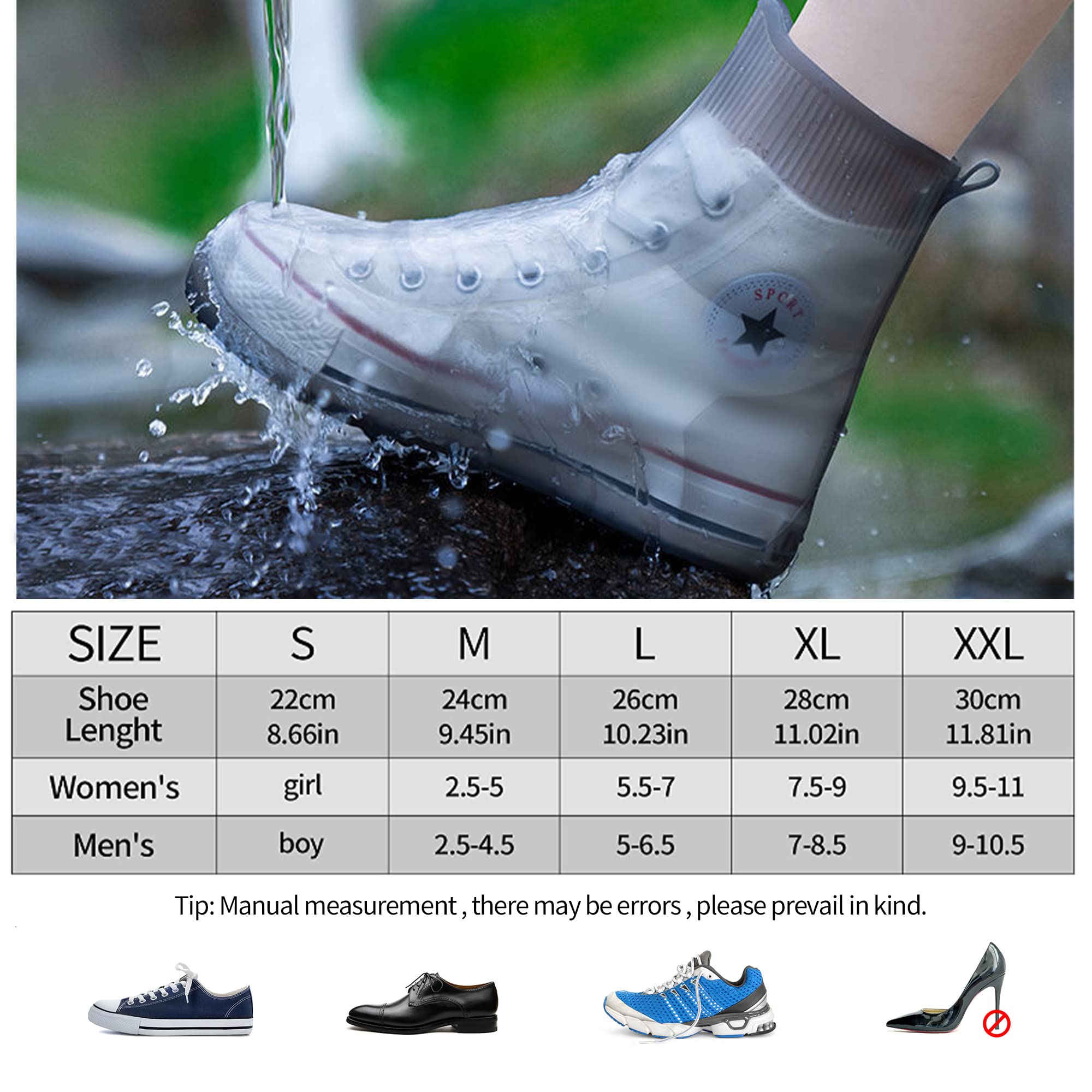Soogree Shoe Covers Waterproof Rain Shoes Covers Reusable Foldable Rain Boots Slip Resistant Rubber Sole Overshoes Protectors Fo