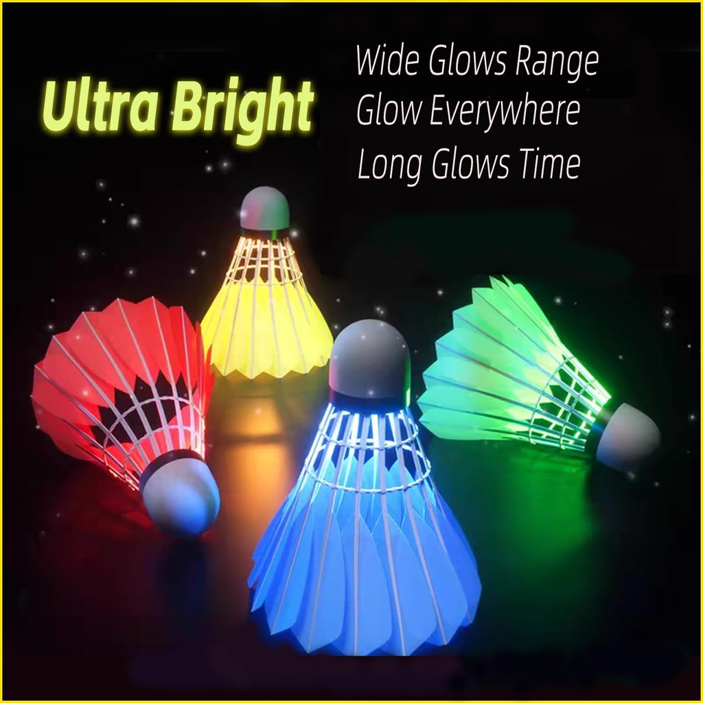 Zhenan Led Badminton Shuttlecocks Dark Night Glow Birdies Lighting For Outdoor & Indoor Sports Activities (Feather_4Pcs)