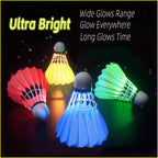 Zhenan Led Badminton Shuttlecocks Dark Night Glow Birdies Lighting For Outdoor & Indoor Sports Activities (Feather_4Pcs)