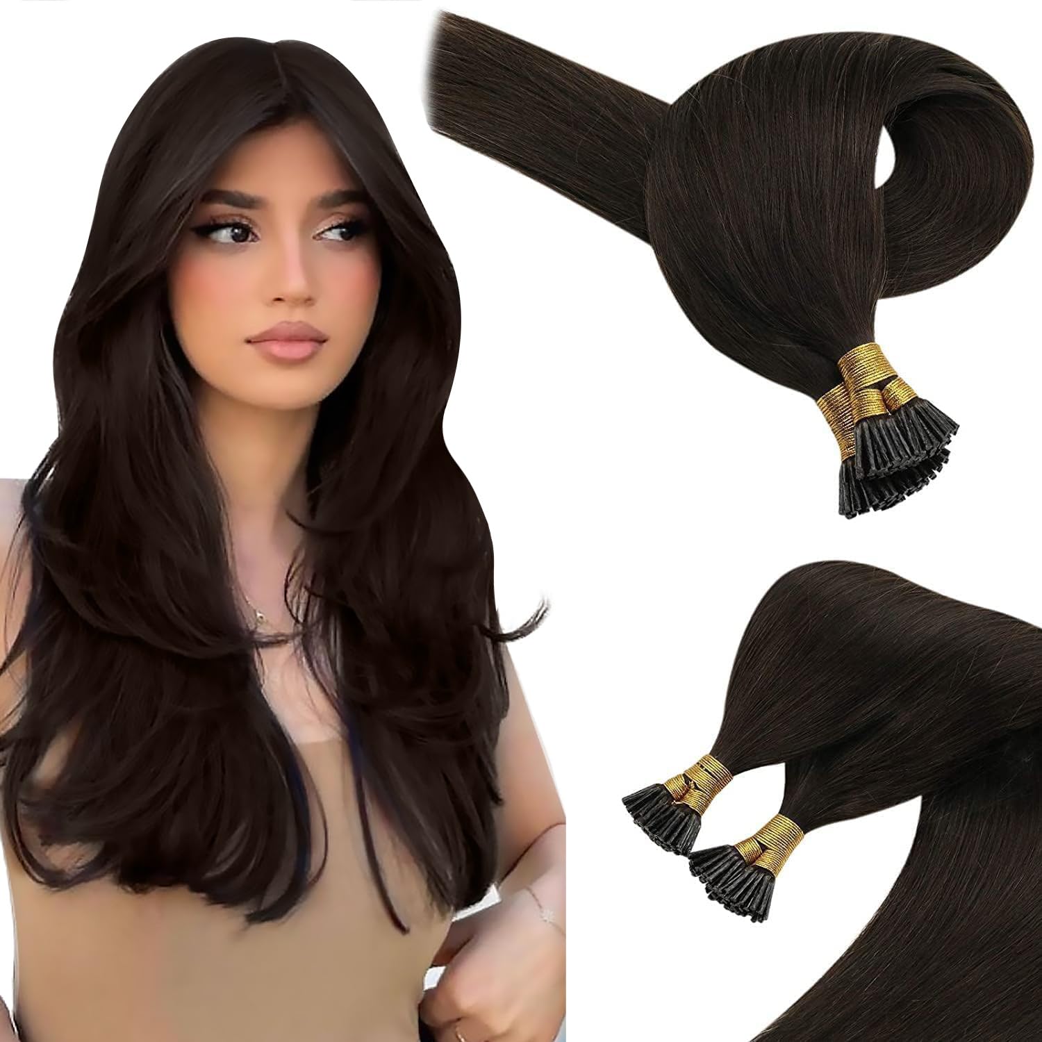 Sunny I Tip Hair Extensions Human Hair Dark Brown I Tip Real Human Hair Extensions Brown Pre Bonded I Tip Hair Extensions Real H