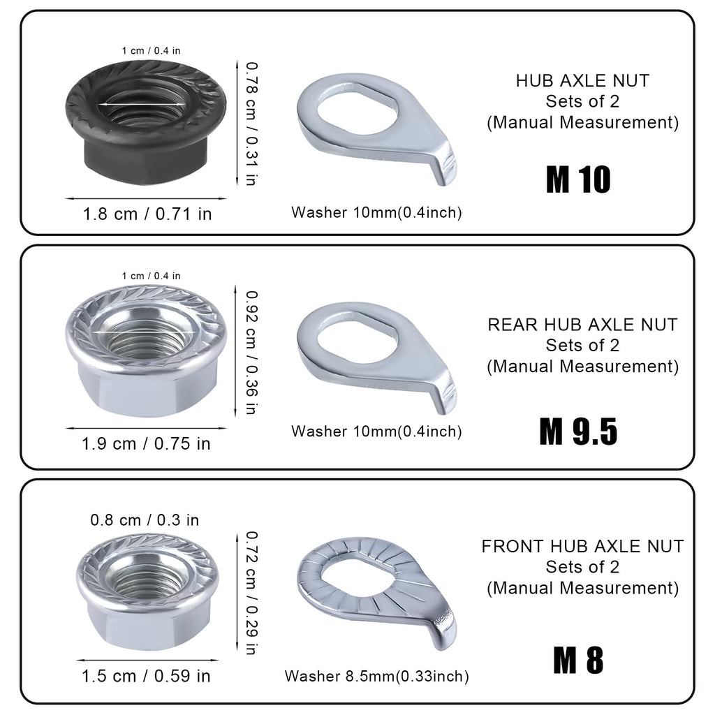 Savita 12Pcs Bike Wheel Axle Nut And Bicycle Hub Safety Washer Kit, Carbon Steel M8/M9.5/M10 Bicycle Hub Flanged Axle Nuts Bicyc