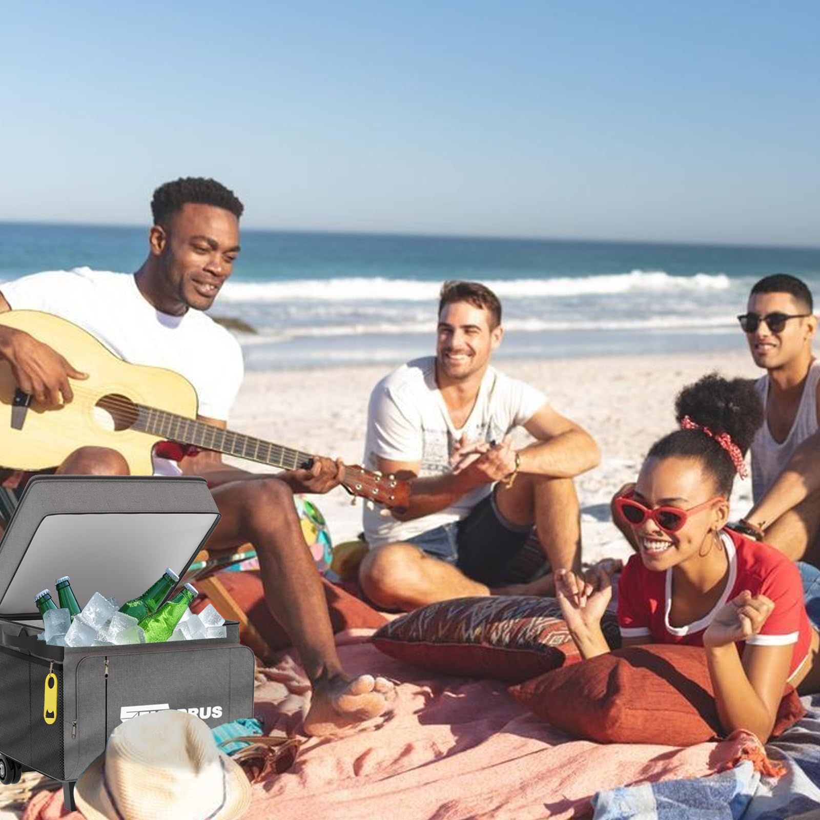 Cooler With Wheels And Handle, 50 Can Rolling Cooler, Portable Collapsiblecooler On Wheels,Leakproof Insulated Wheeledcoolers Fo