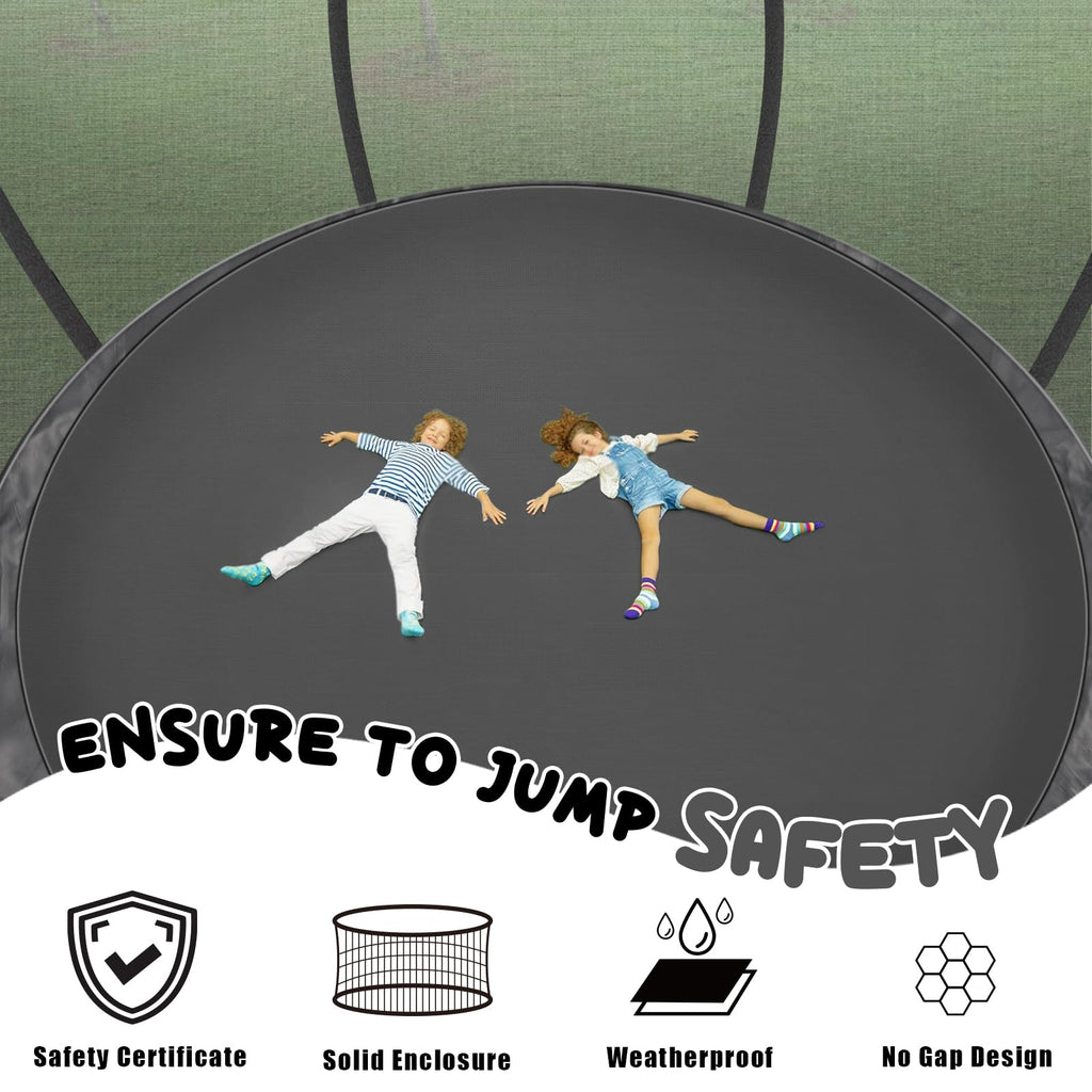 Liyarya 12FT Trampoline for Kids/Adults - Outdoor Trampolines with Enclosure Net Curved Poles and Ladder, Heavy Duty Trampoline