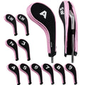 Andux Number Print Golf Iron Club Head Covers Long Neck With Zipper 12Pcs/Set Black/Pink