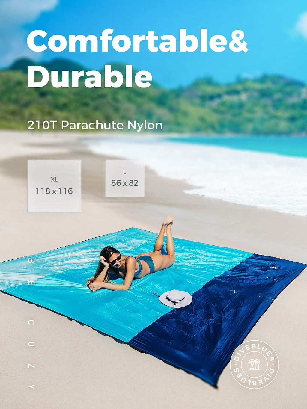 Ocoopa Diveblues Beach Blanket, Extra Large Sandproof Waterproof, Picnic Mat, 8 Persons Family Size, Sand Free, Comfortable, Dur
