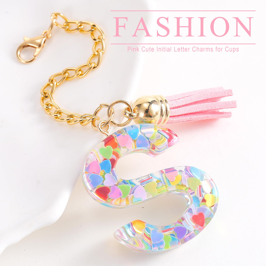 Letter Charm Accessories for Stanley Cup 1 PCS Cute Initial Keychain Handle Charm for Stanley Tumbler for Women Pink Letter S