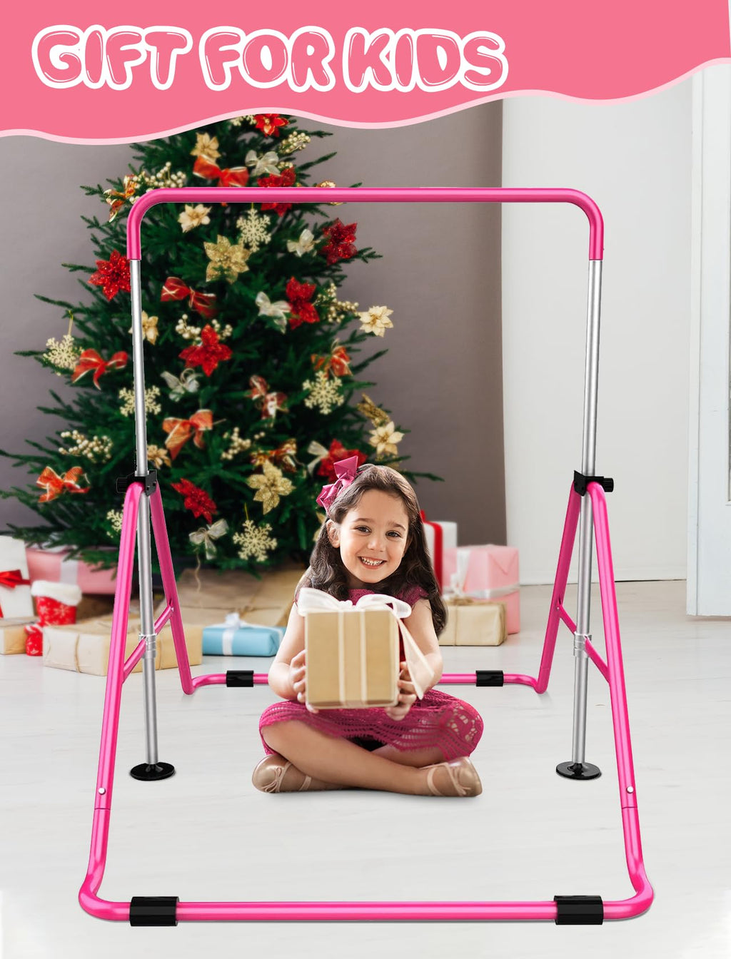 Sportsroyals Gymnastics Bar For Kids, Adjustable Height Gymnastics Equipment For Girls, Folding Gymnastic Junior Training Kip Ba